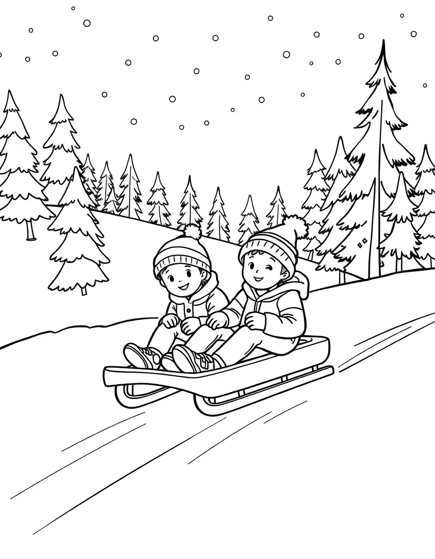 Kids riding a toboggan down a snowy hill in Canada.