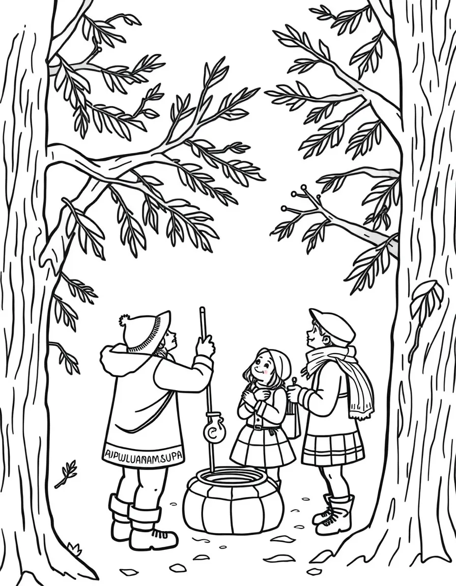A traditional Canadian maple syrup festival with happy people tapping trees.
