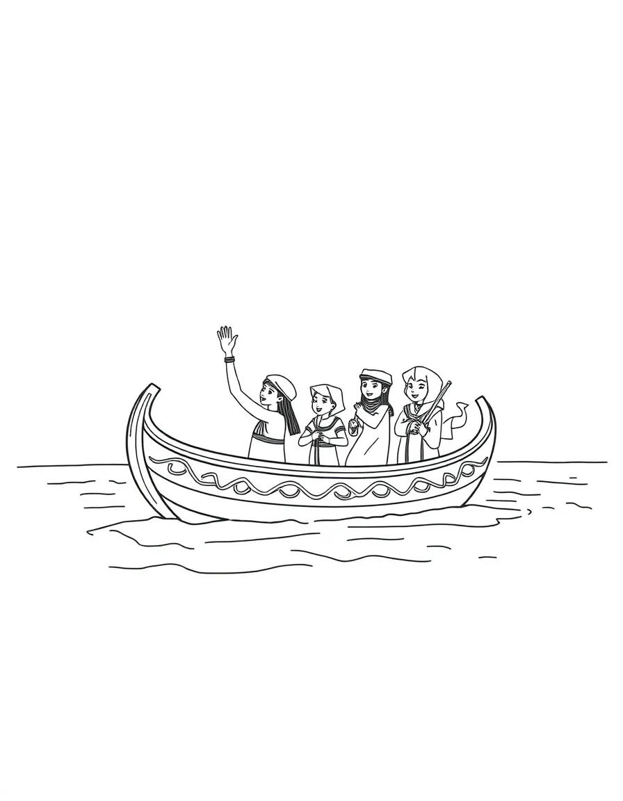 A traditional Egyptian boat on the Nile River with children waving.