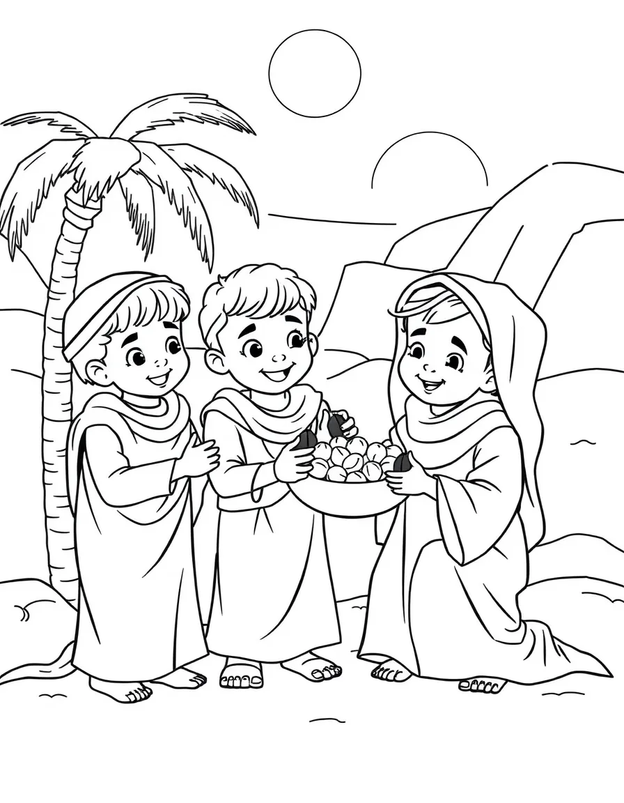A group of happy children sharing dates in Egypt.