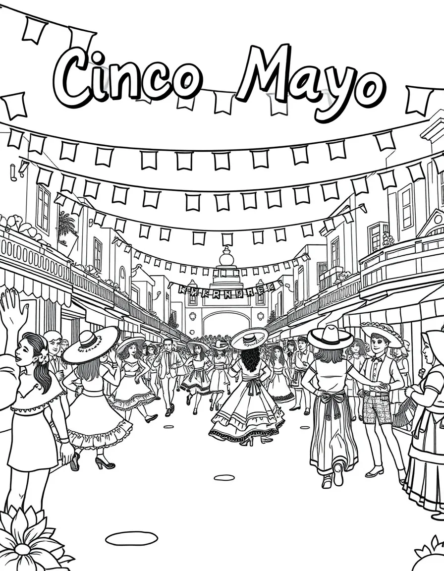 A festive Cinco de Mayo celebration in Mexico with dancing and parades.