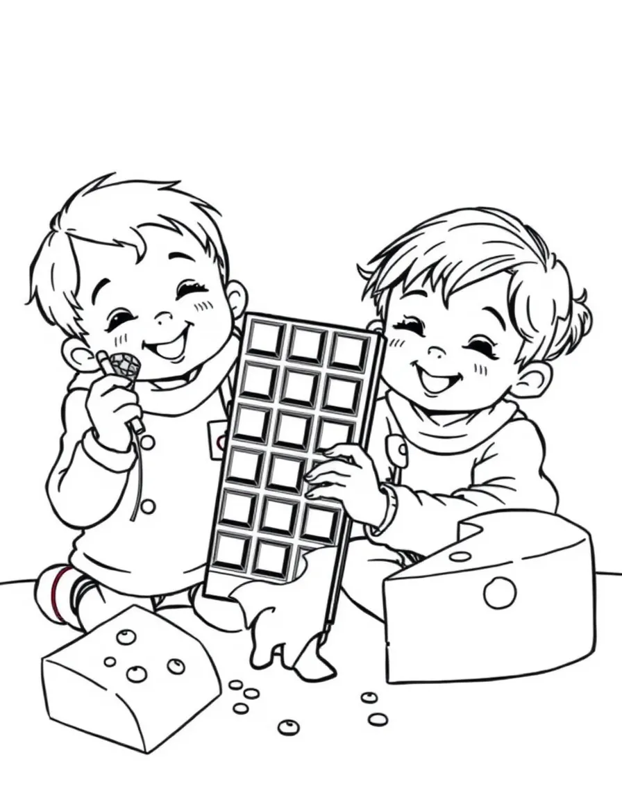 Kids enjoying delicious Swiss chocolate and cheese.