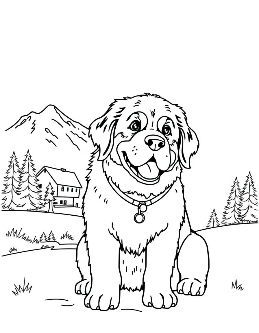A friendly St. Bernard dog in Switzerland with a small barrel around its neck.