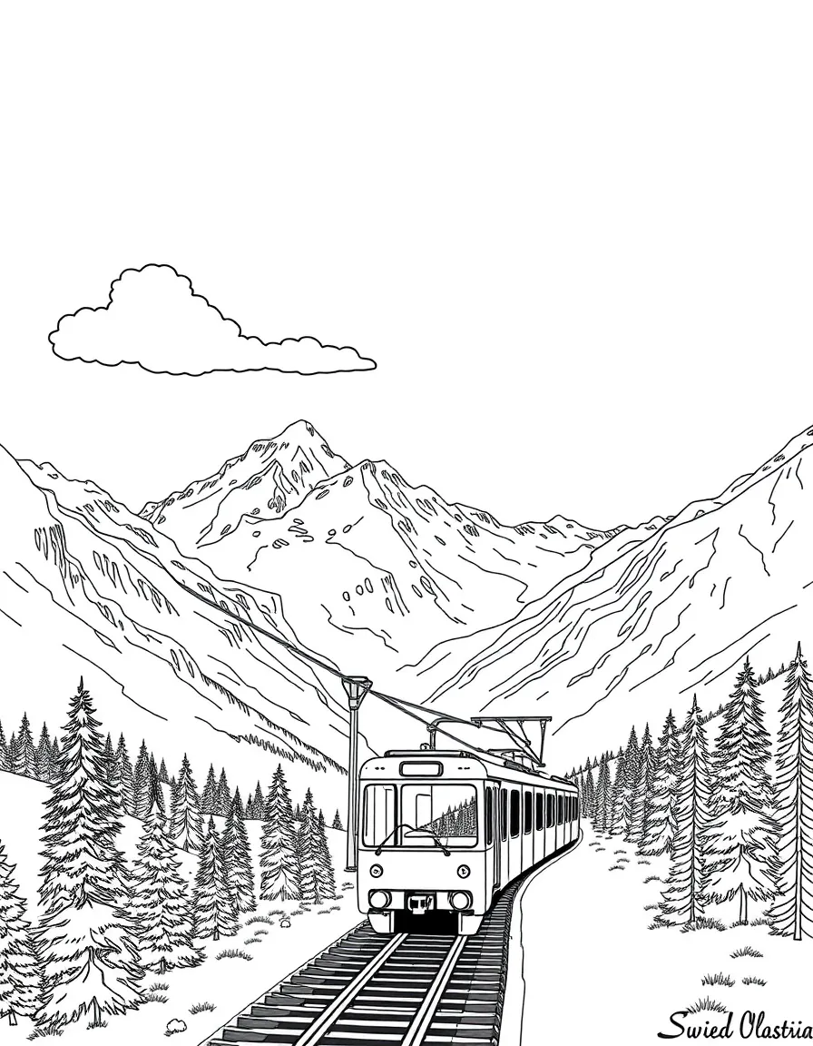 A scenic train ride through the Swiss Alps with stunning views.