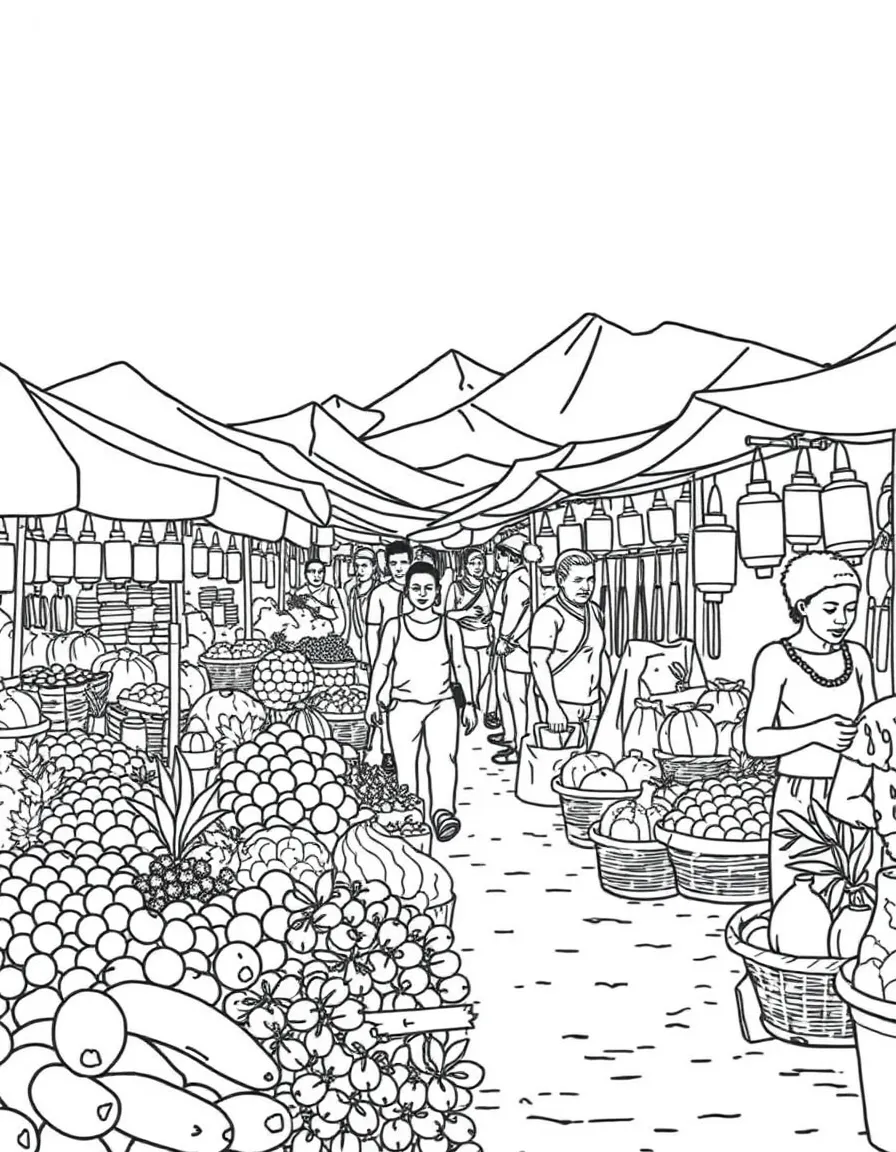 A bustling market in South Africa with fresh produce and crafts.