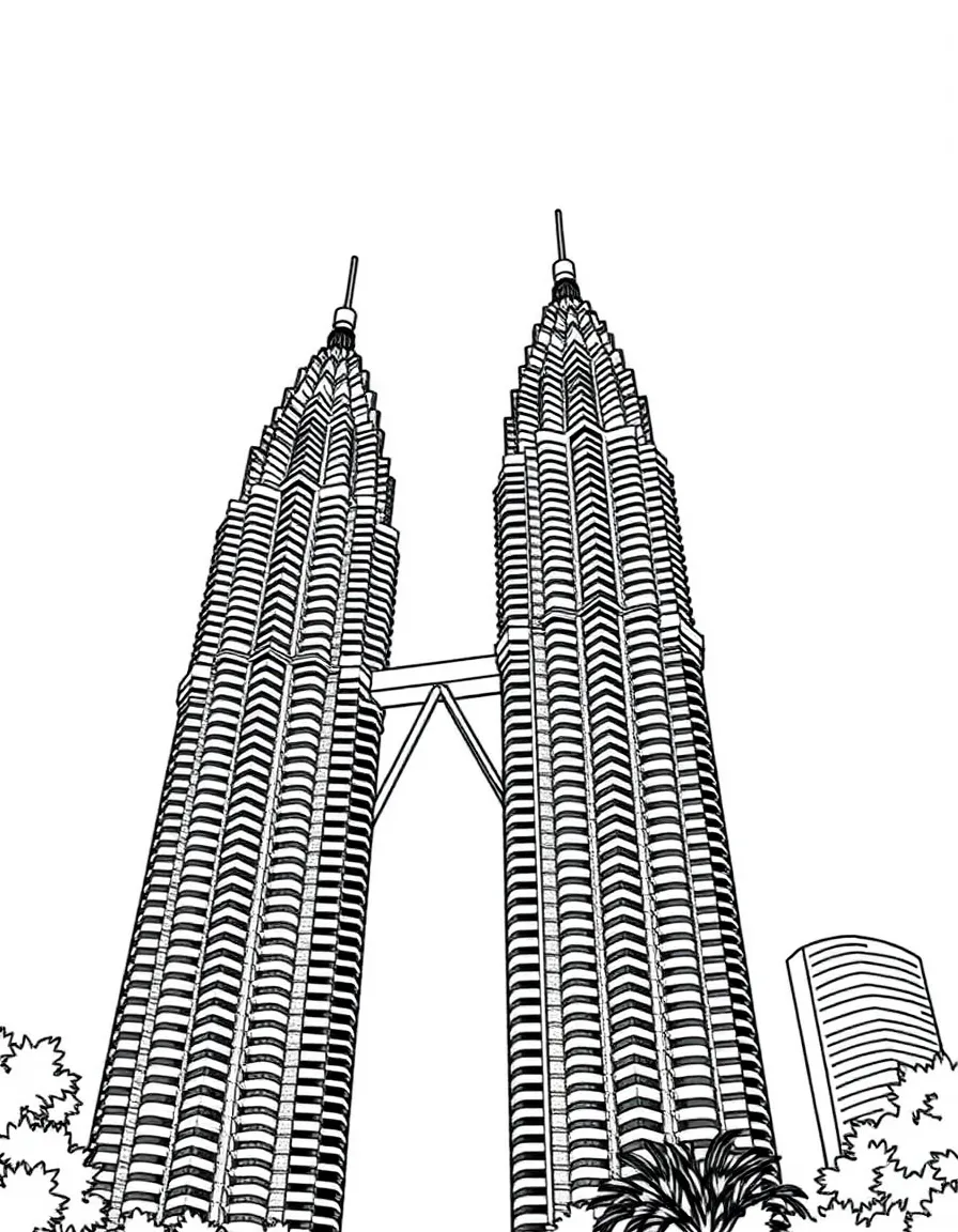 The Petronas Towers in Kuala Lumpur, Malaysia, connected by a skybridge.