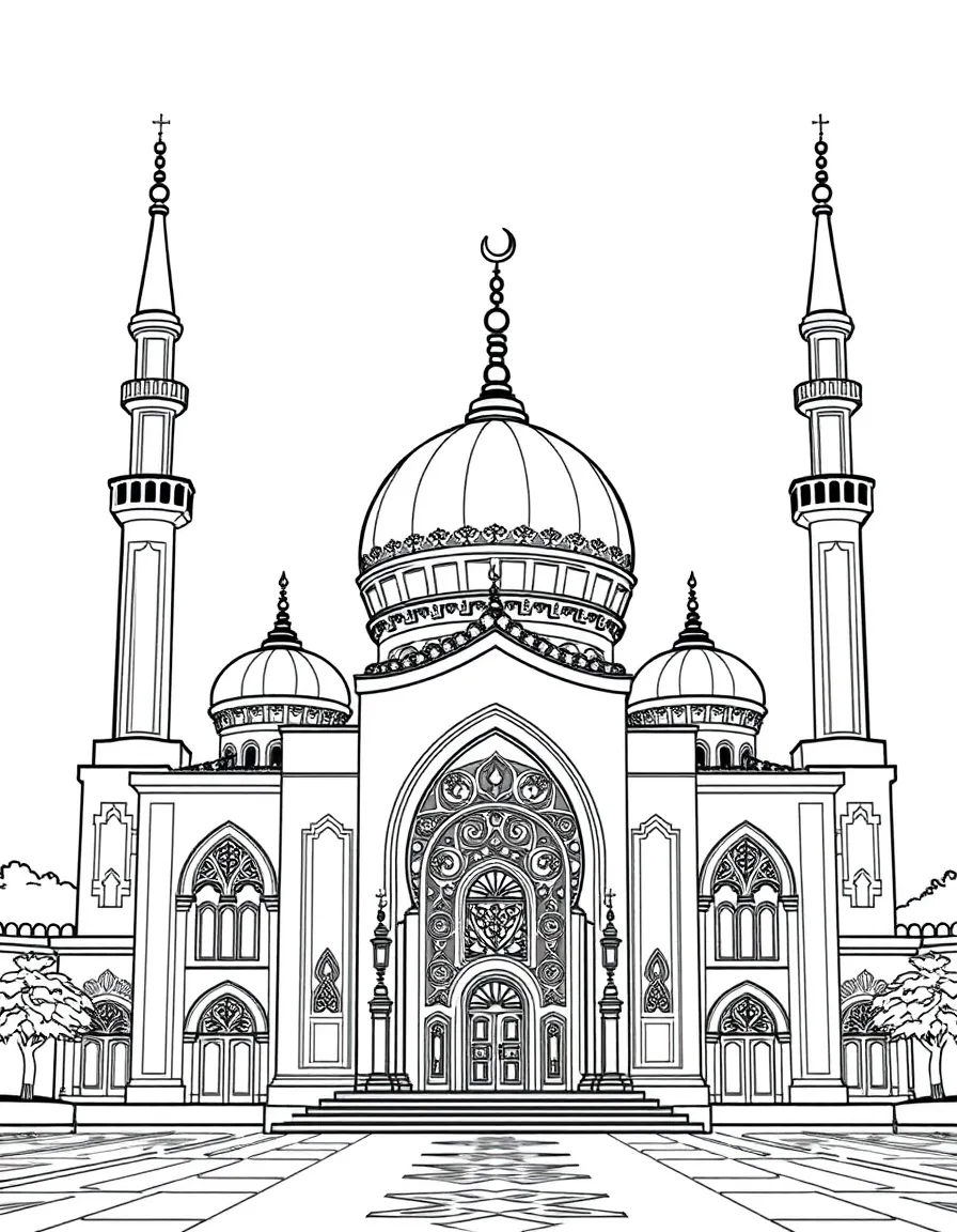A beautiful mosque in Malaysia with intricate designs.