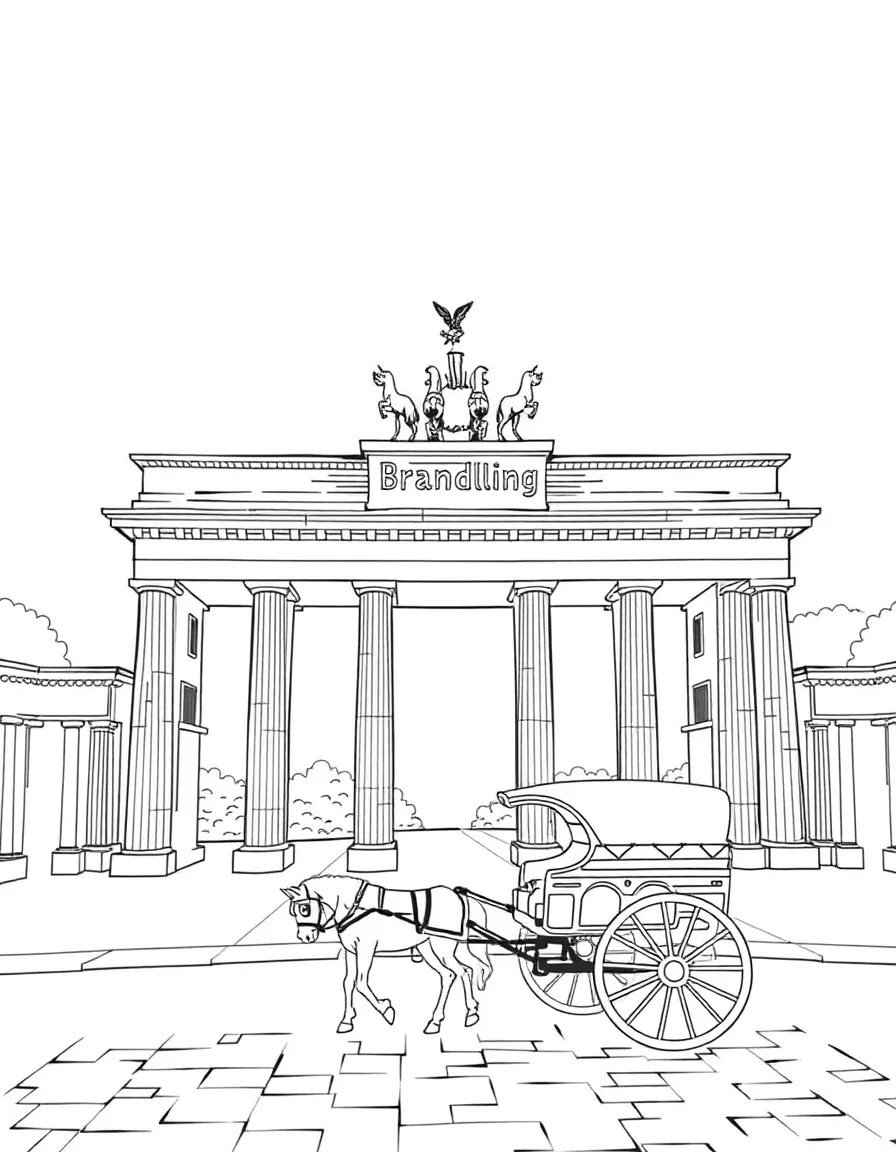 The Brandenburg Gate in Berlin, Germany, with a horse-drawn carriage.