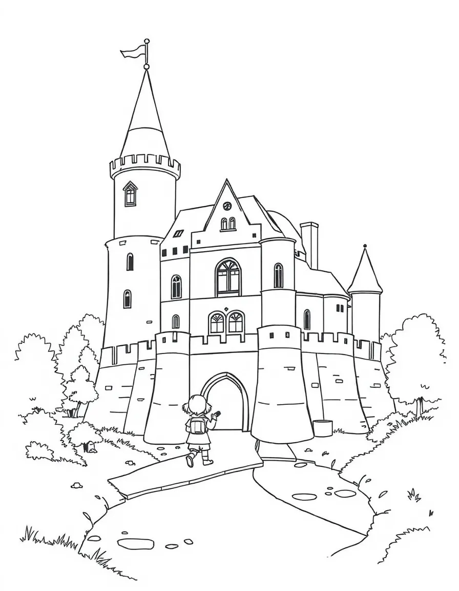 Kids exploring a medieval castle in Germany with a moat.