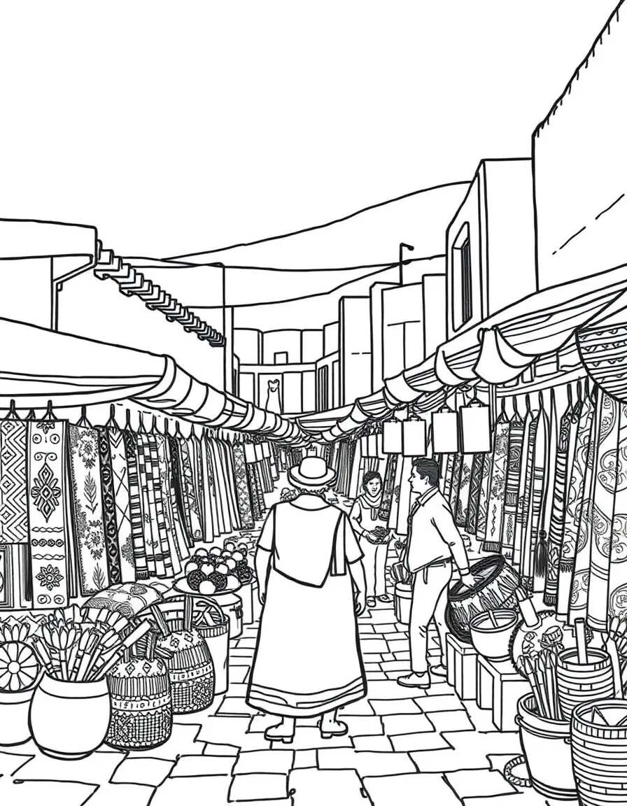A colorful market in Oaxaca, Mexico, with handmade textiles.