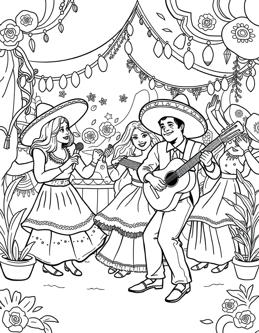 A traditional Mexican fiesta with lively music and dancing.