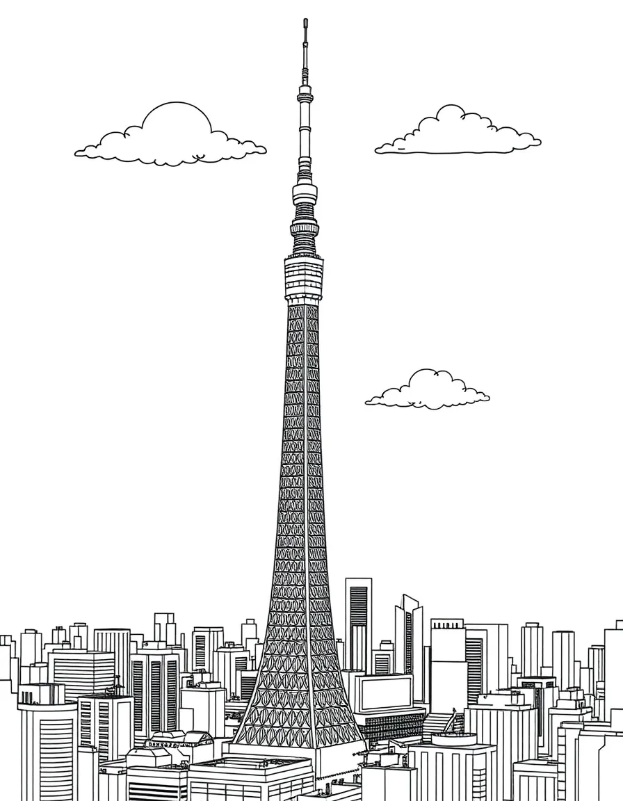 The Tokyo Skytree in Japan reaching high above the city.