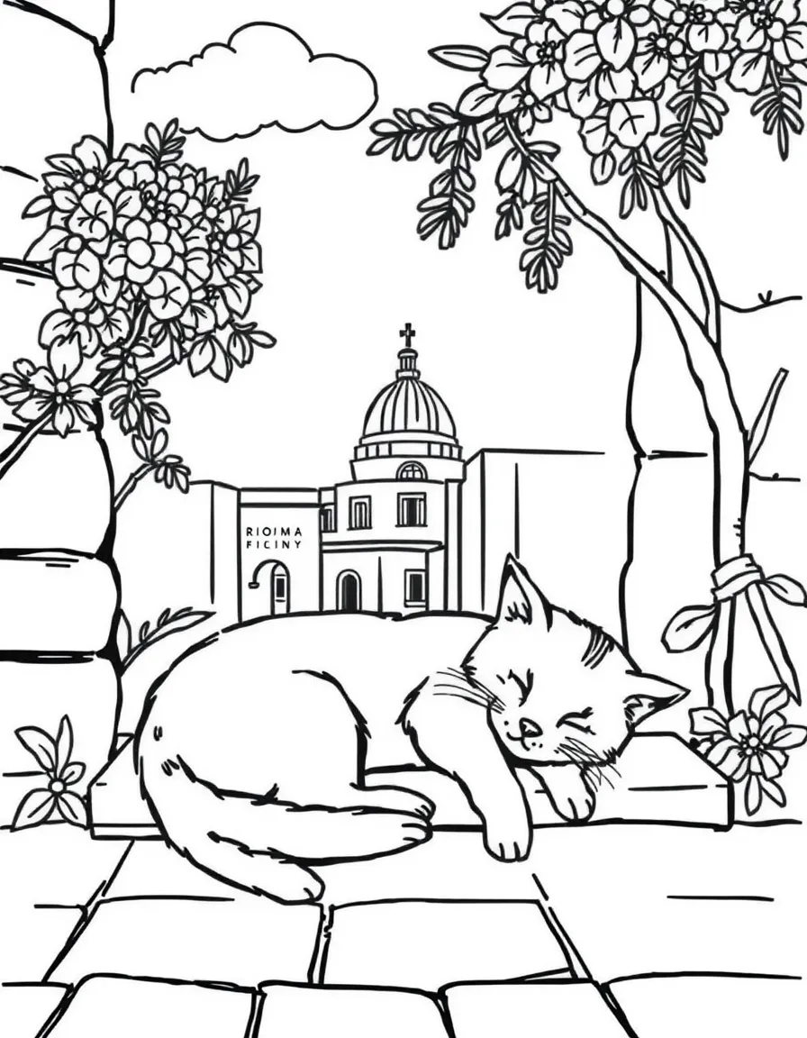 A friendly cat napping in a sunny spot in Rome.