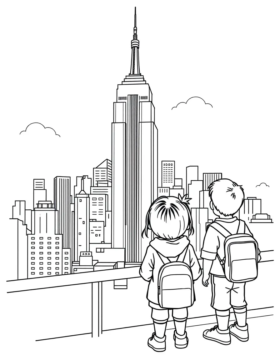 Kids visiting the Empire State Building in New York City, looking at the view.