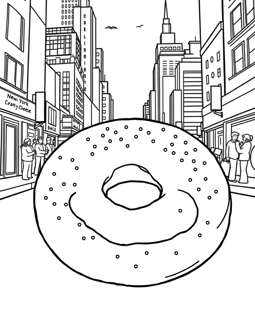 A delicious bagel with cream cheese being enjoyed in New York City.