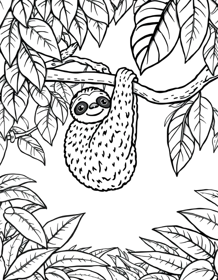 A friendly sloth hanging from a tree in a Brazilian rainforest.
