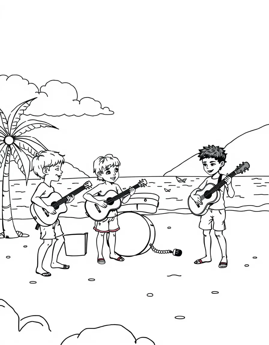 Kids playing bossa nova music on a beach in Rio.
