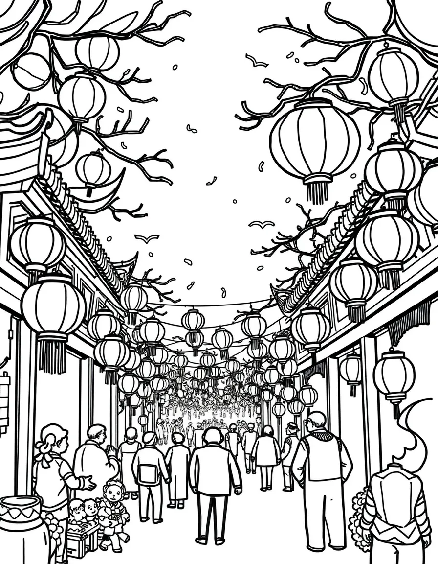 A traditional Chinese lantern festival with glowing lanterns everywhere.