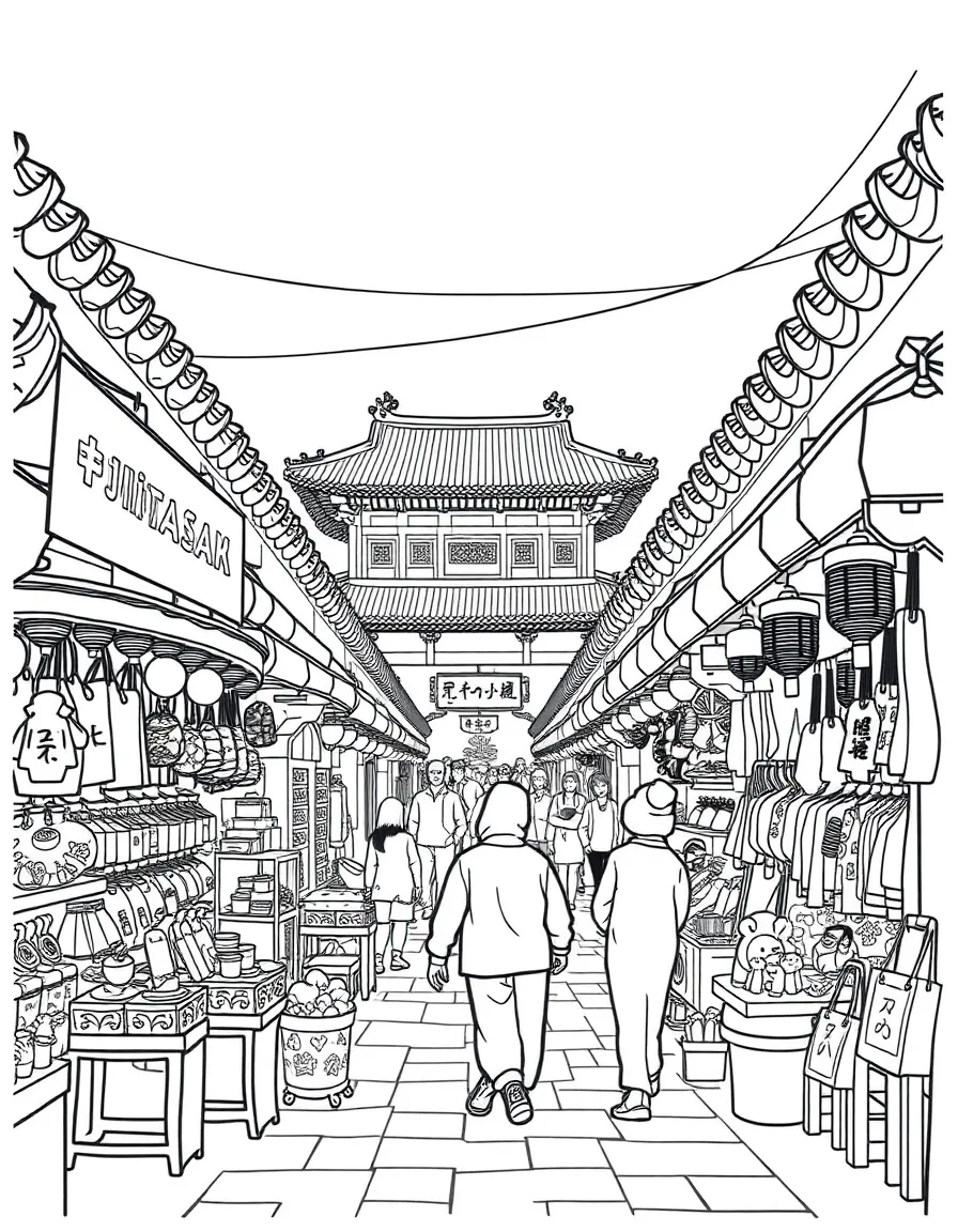A vibrant street market in Beijing with unique souvenirs.