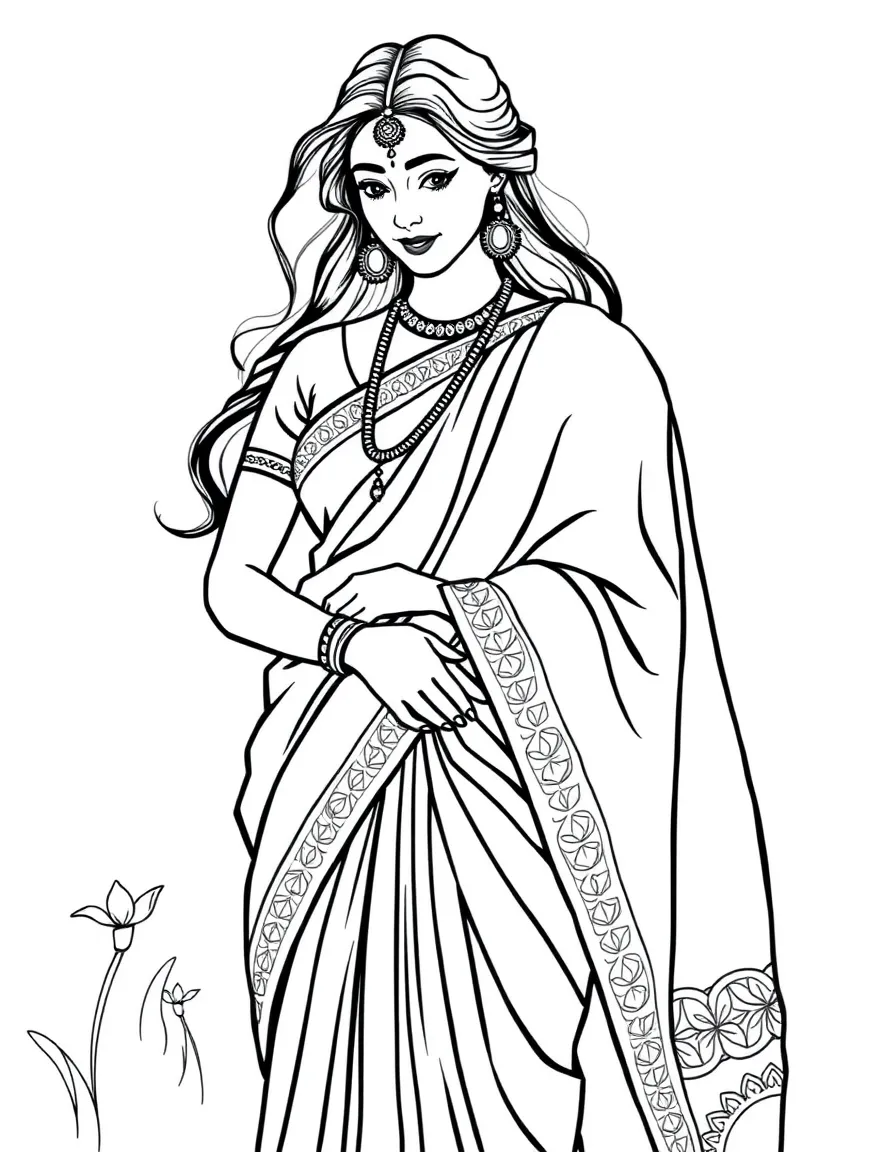 A beautiful sari being worn by a graceful woman in India.