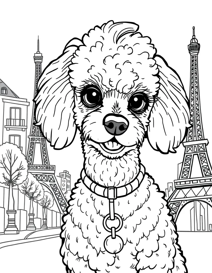 A friendly poodle dog in Paris with a fancy haircut.