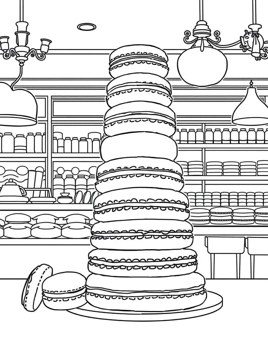 A delicious macaron tower being displayed in a Parisian patisserie.
