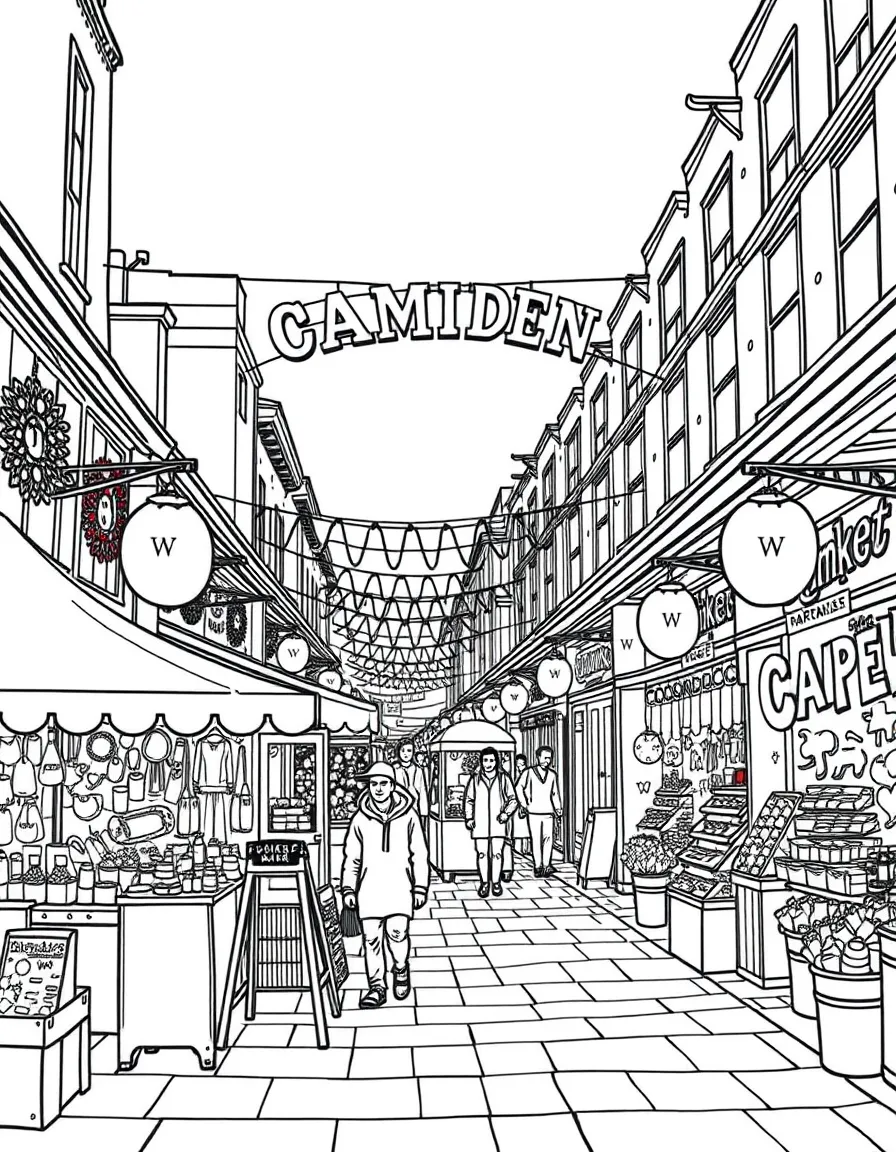 A vibrant Camden Market in London with unique stalls.