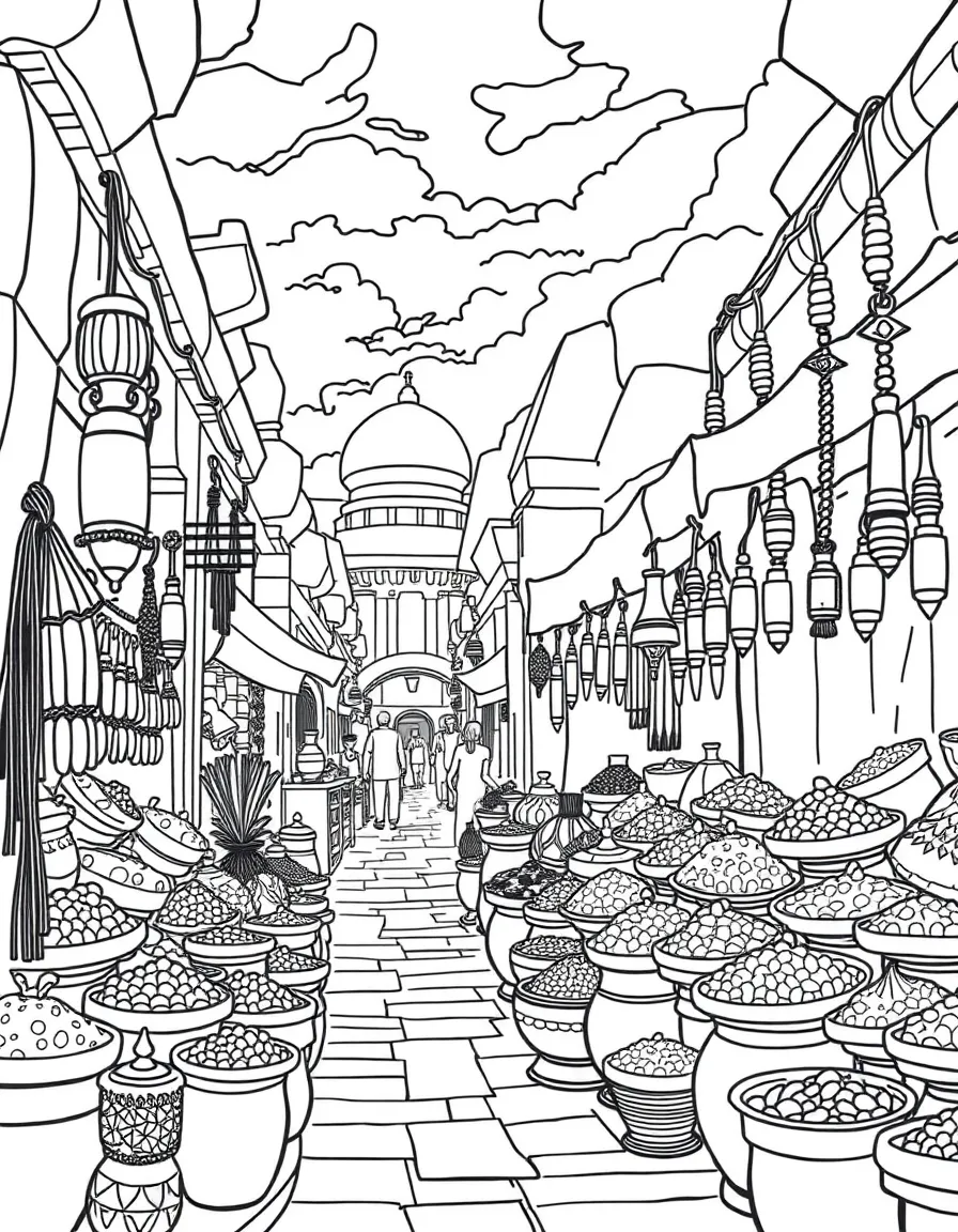 A vibrant market in Luxor, Egypt, with spices and jewelry.