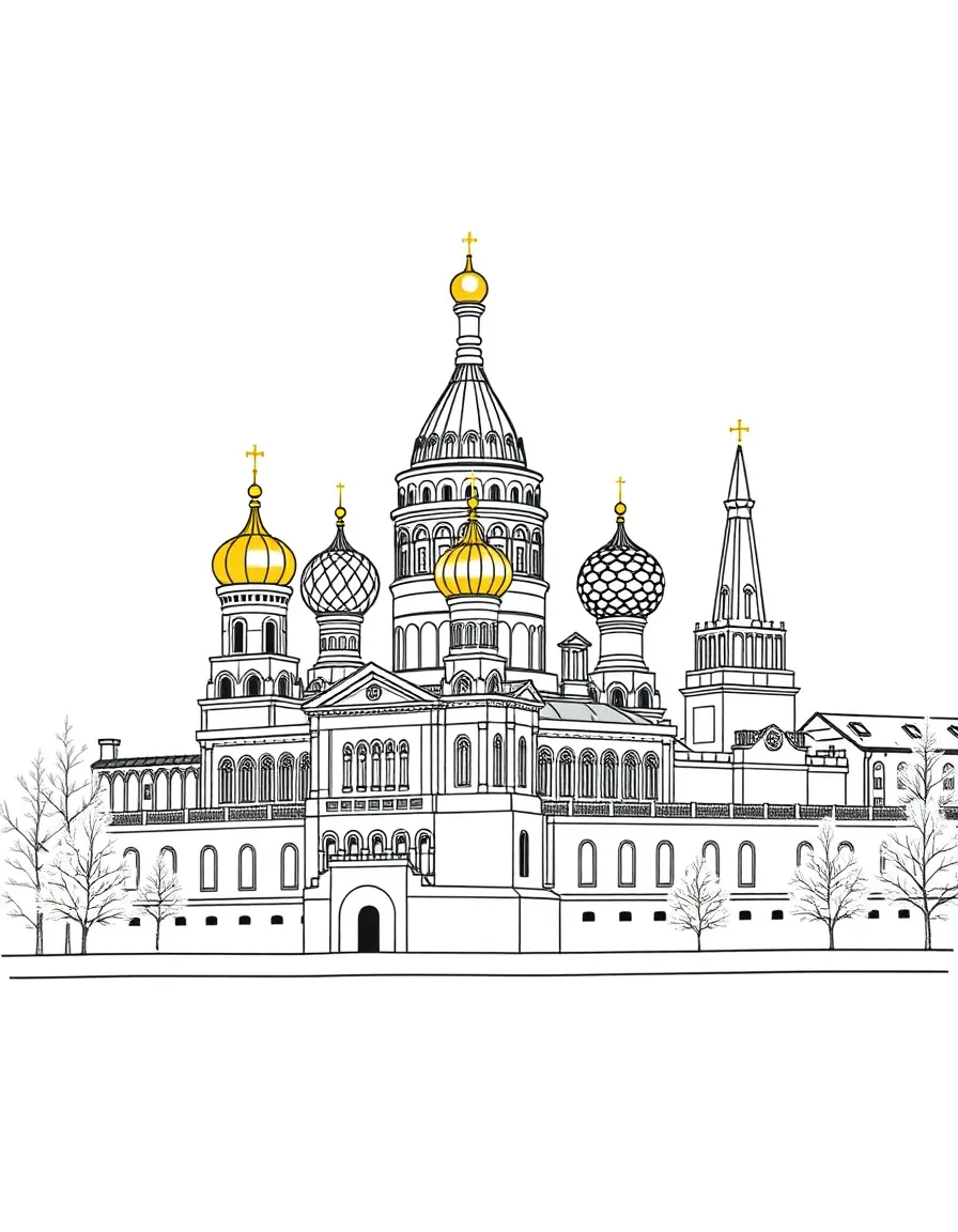 The Kremlin in Moscow, Russia, with golden domes shining.