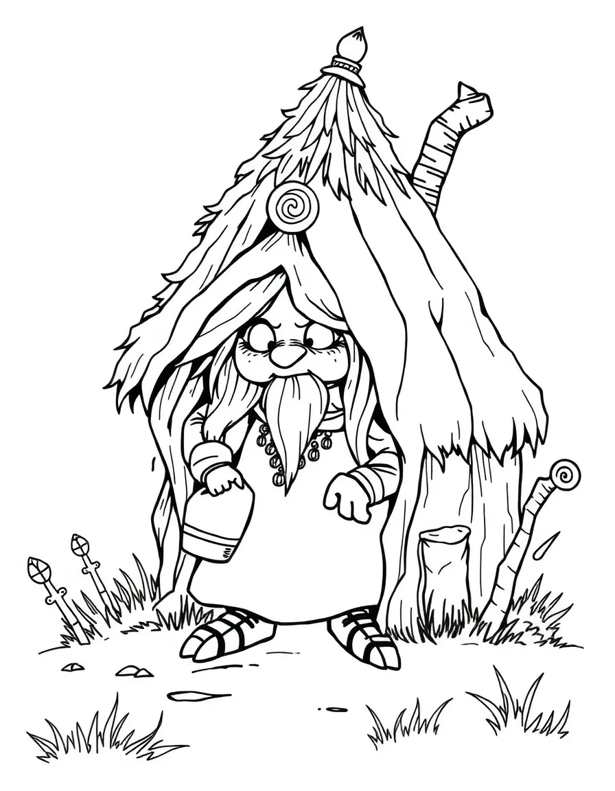 A traditional Russian fairy tale character, like Baba Yaga (friendly!), peeking out.