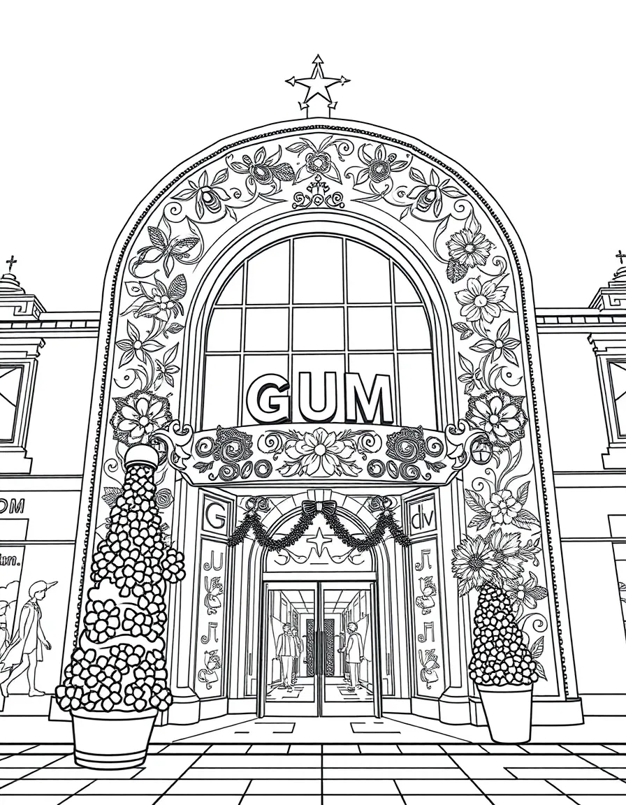 A vibrant GUM department store in Moscow with beautiful decorations.