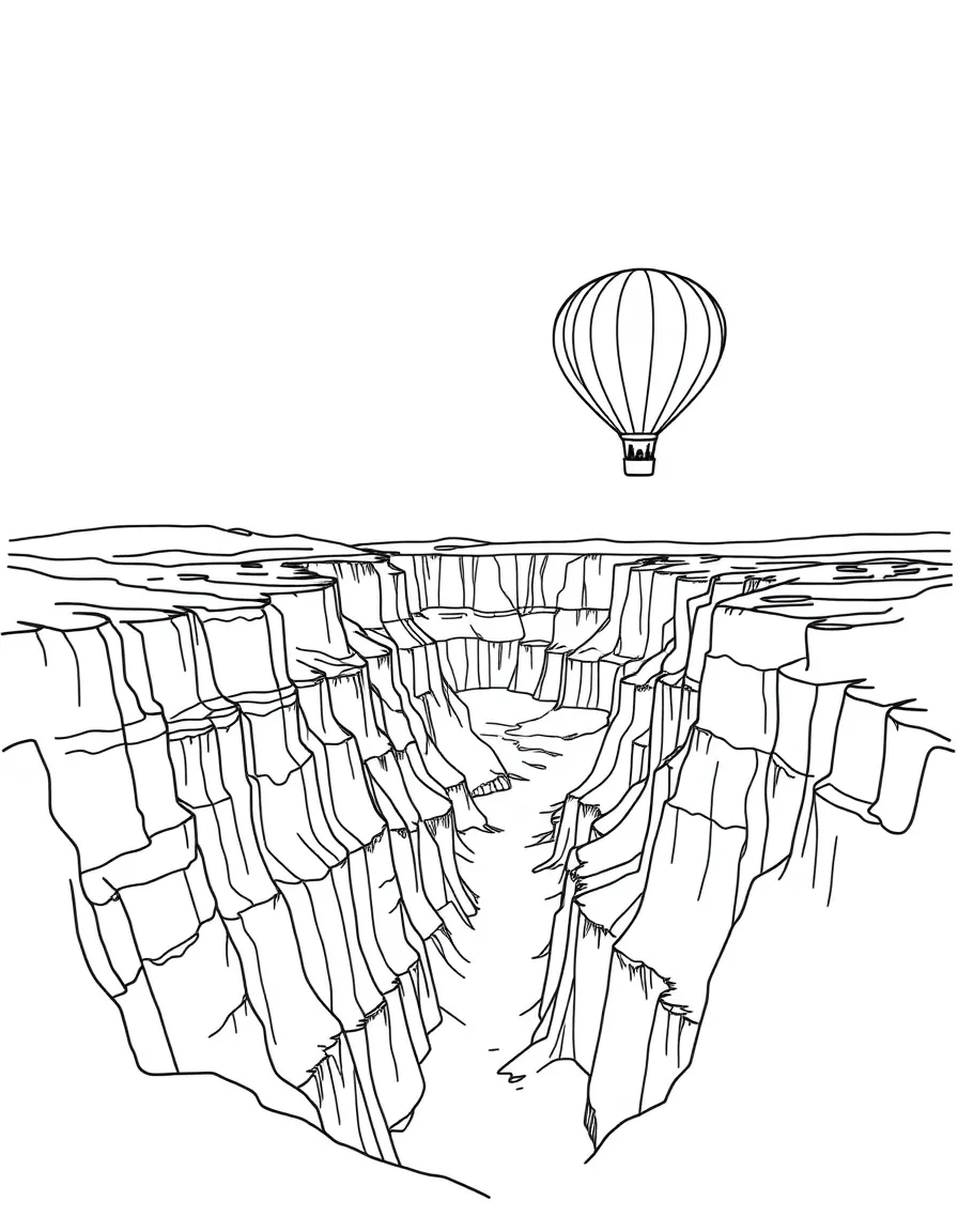 The Grand Canyon in Arizona, USA, with a tiny hot air balloon floating above.