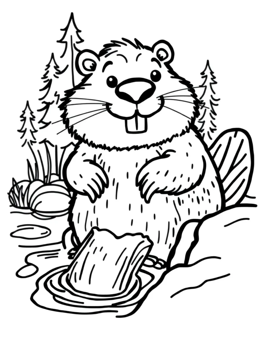 A friendly beaver building a dam in a Canadian river.