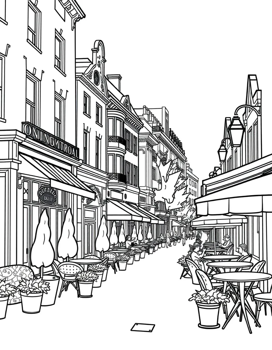 A vibrant street in Montreal, Canada, with charming cafes.