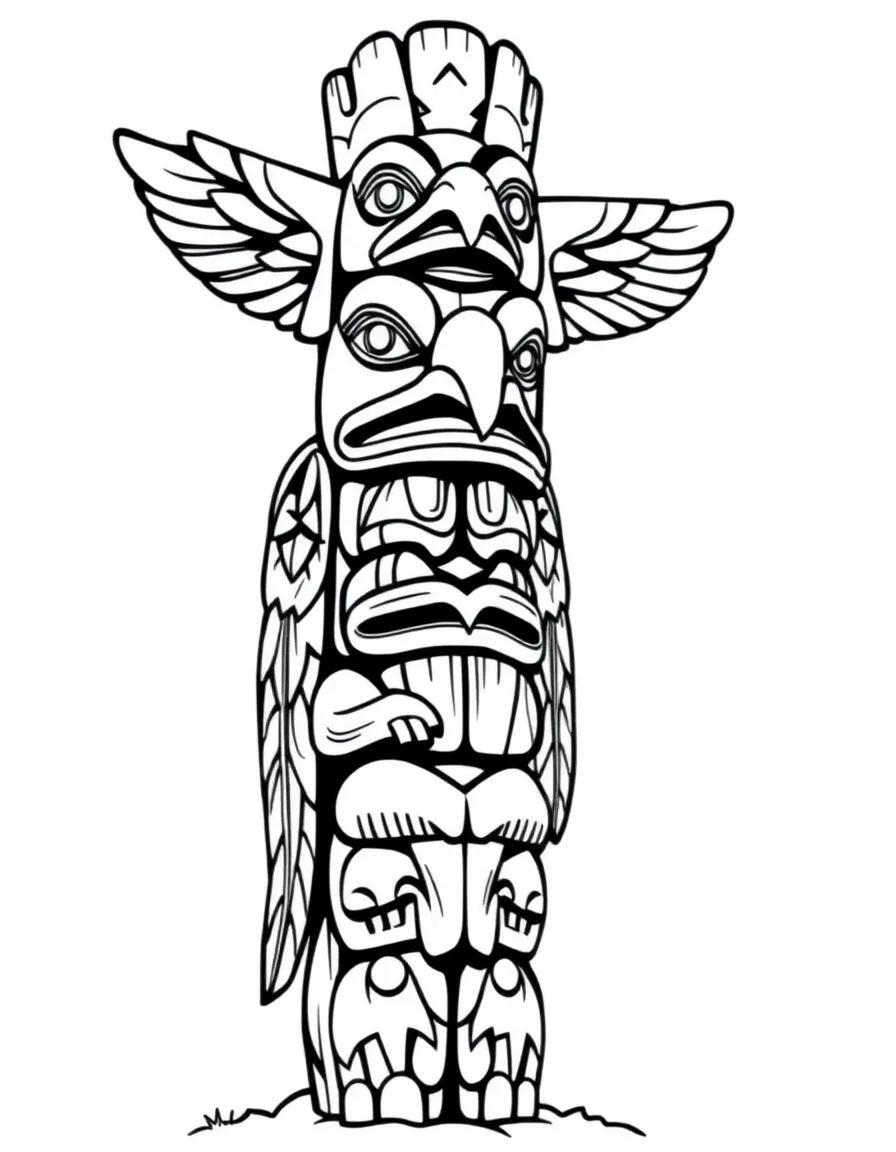 A traditional Canadian totem pole with animal carvings.