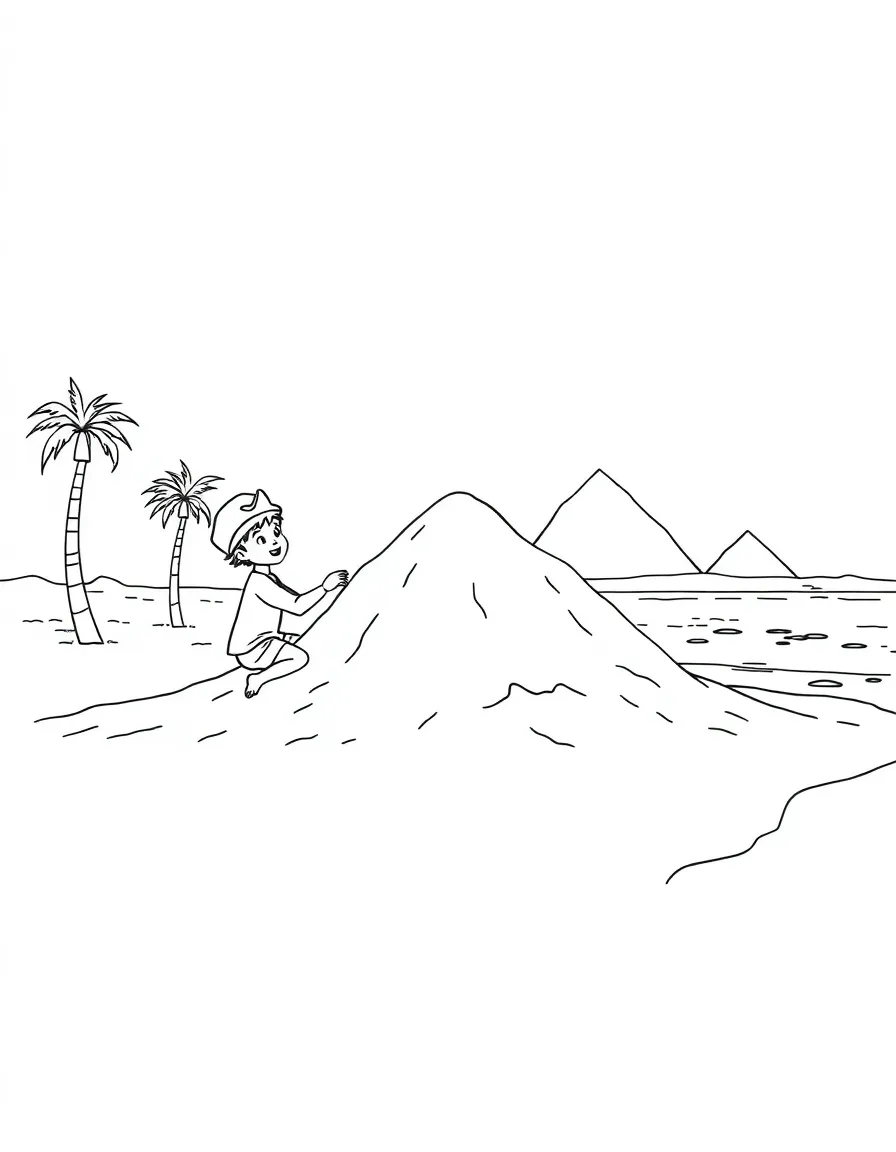 Kids building a sand fort on the banks of the Nile River in Egypt.