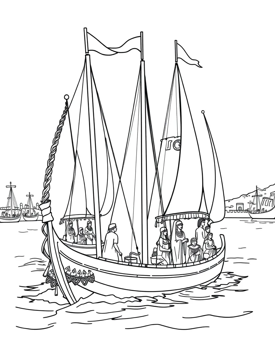 A festive boat parade on the Nile River in Egypt with decorated feluccas.