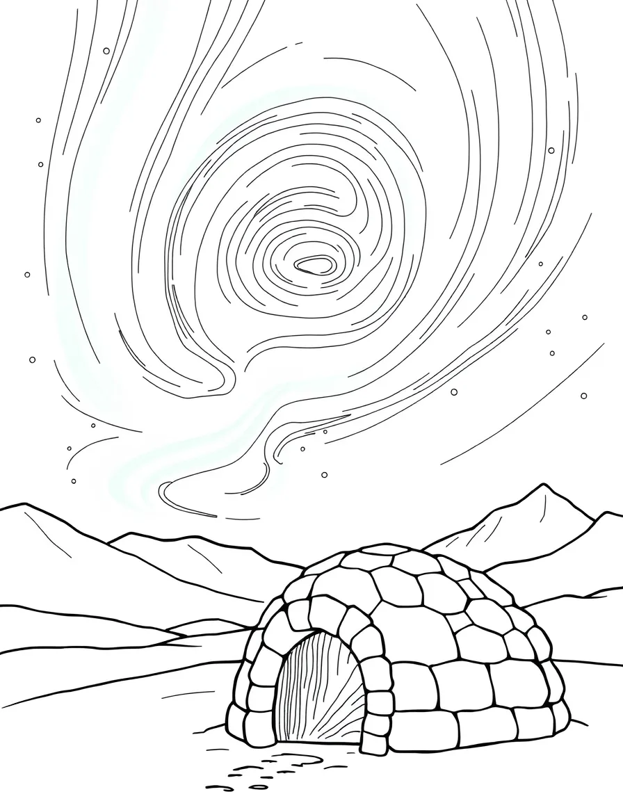 The Northern Lights (Aurora Borealis) swirling above an igloo in Norway.
