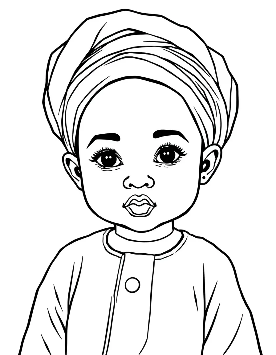 A Nigerian child in a buba and iro with a gele headwrap.