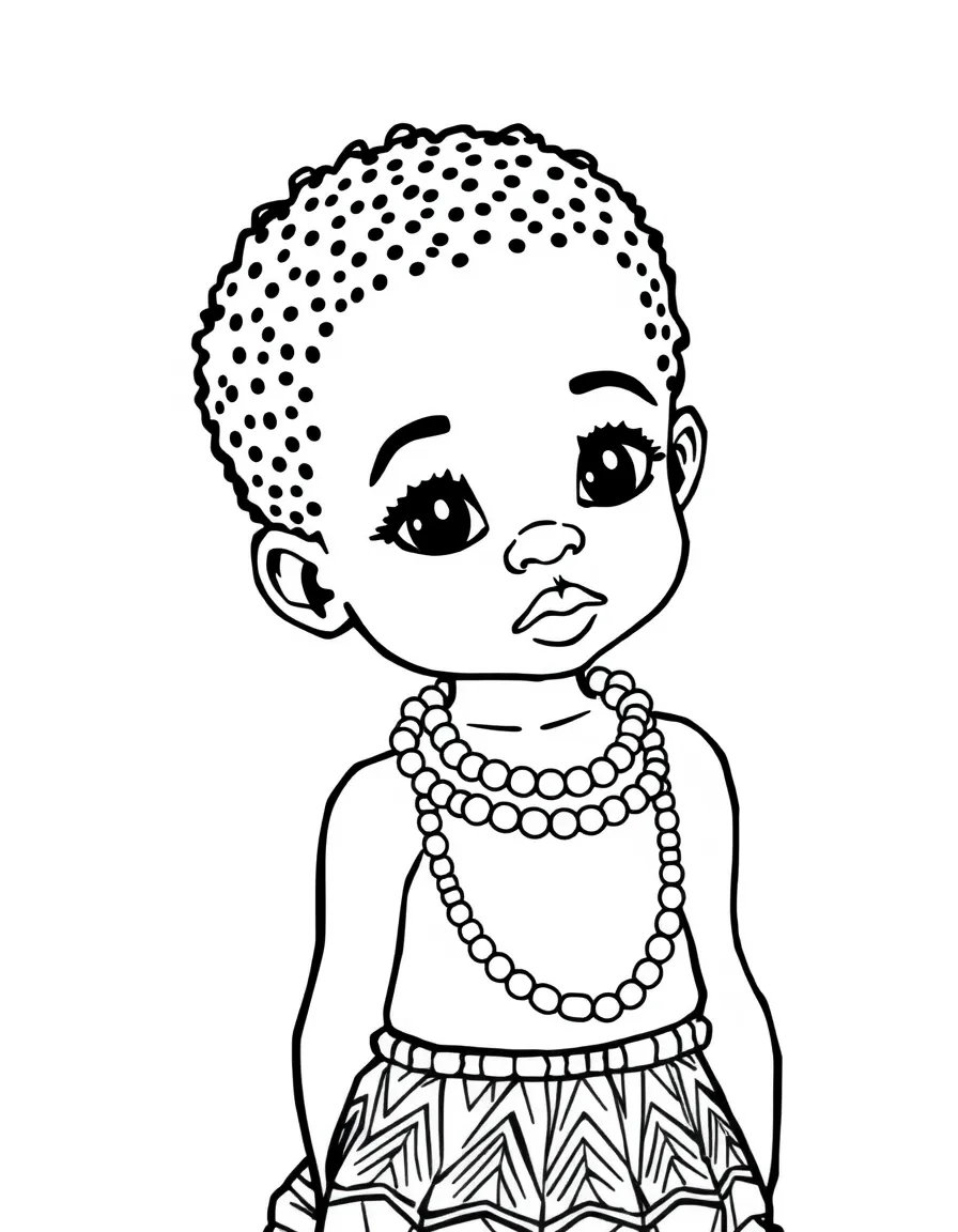 A South African Zulu child with simple beadwork, wearing a colorful skirt.