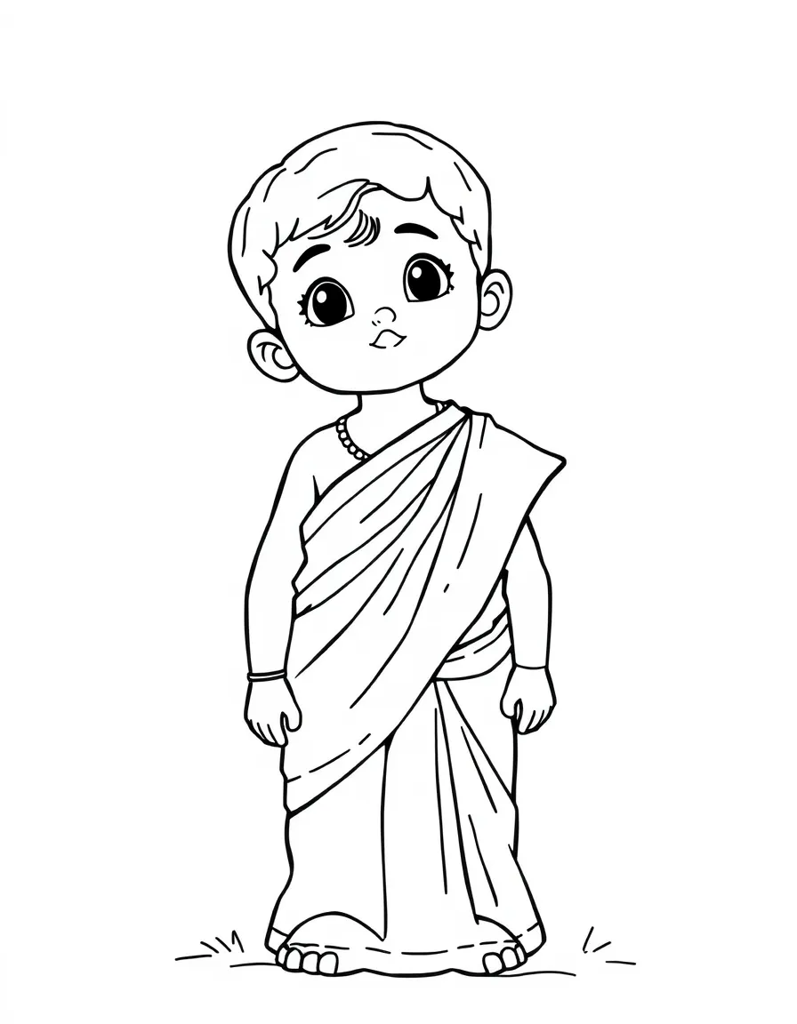 A Sri Lankan child in a simple sari with a decorative border.