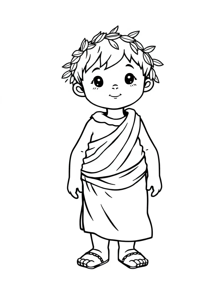 A Greek child in a simple chiton, with a wreath of olive leaves.