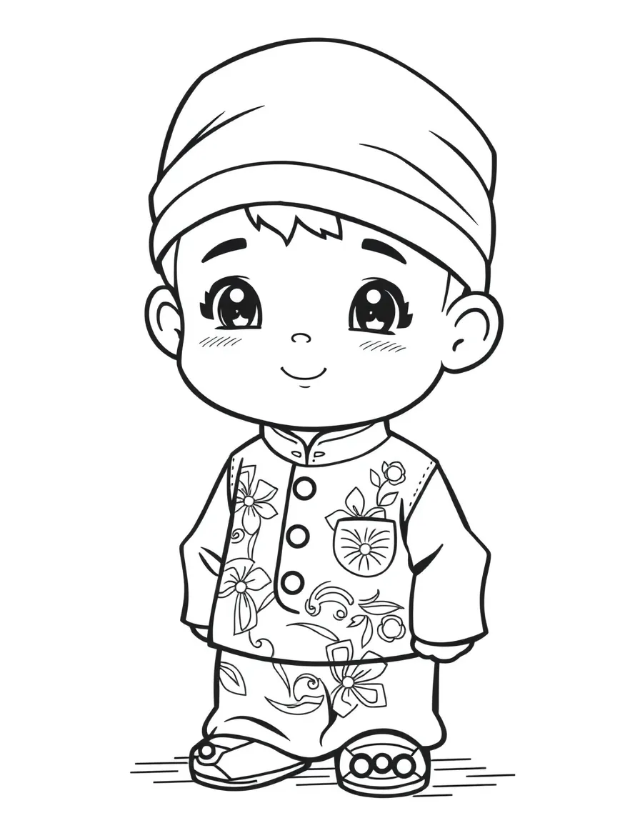 A Malaysian child in a simpler baju melayu.