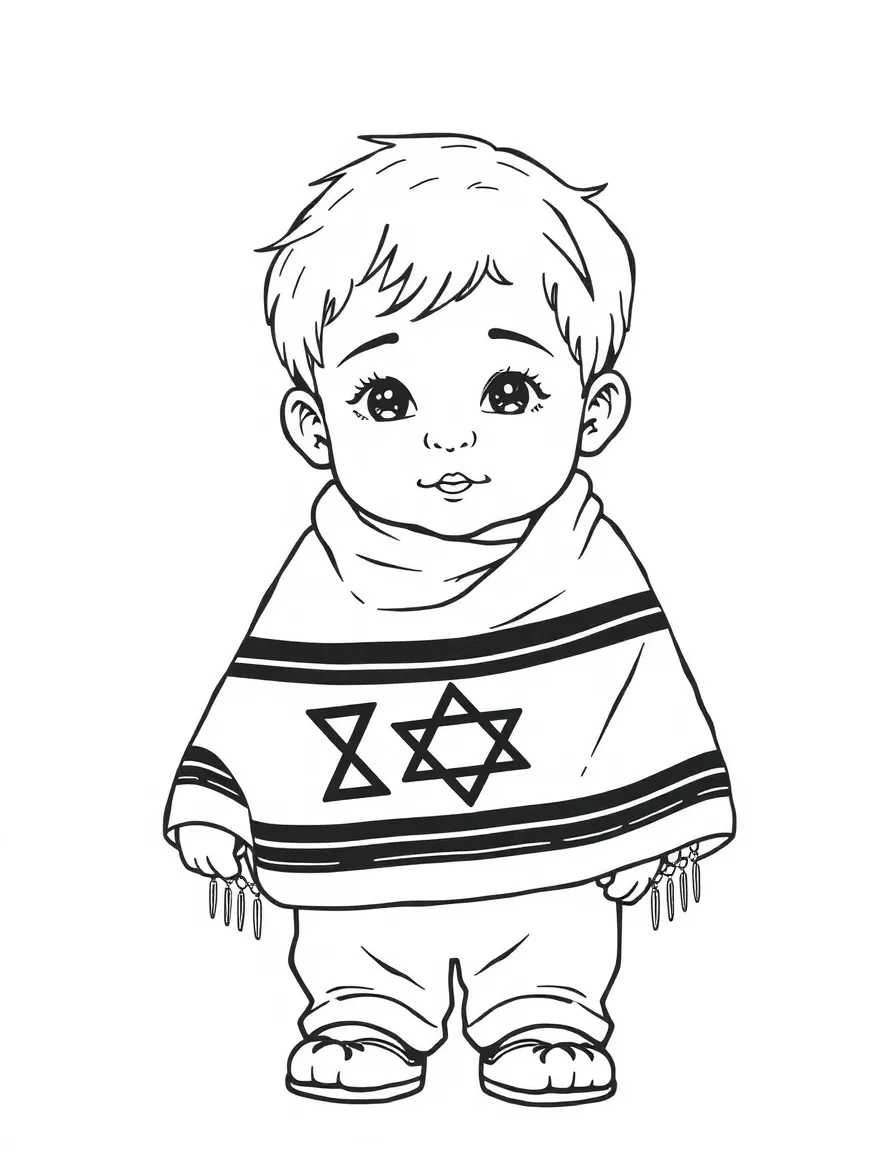 An Israeli child in a simple prayer shawl (tallit).