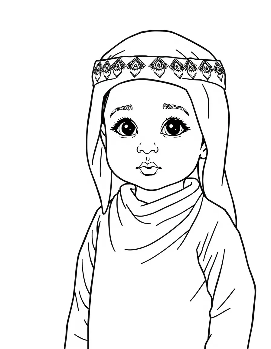 An Omani child in a dishdasha and simple embroidered cap.