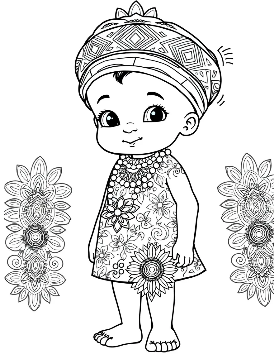 An African child in a colorful dashiki, with intricate patterns.