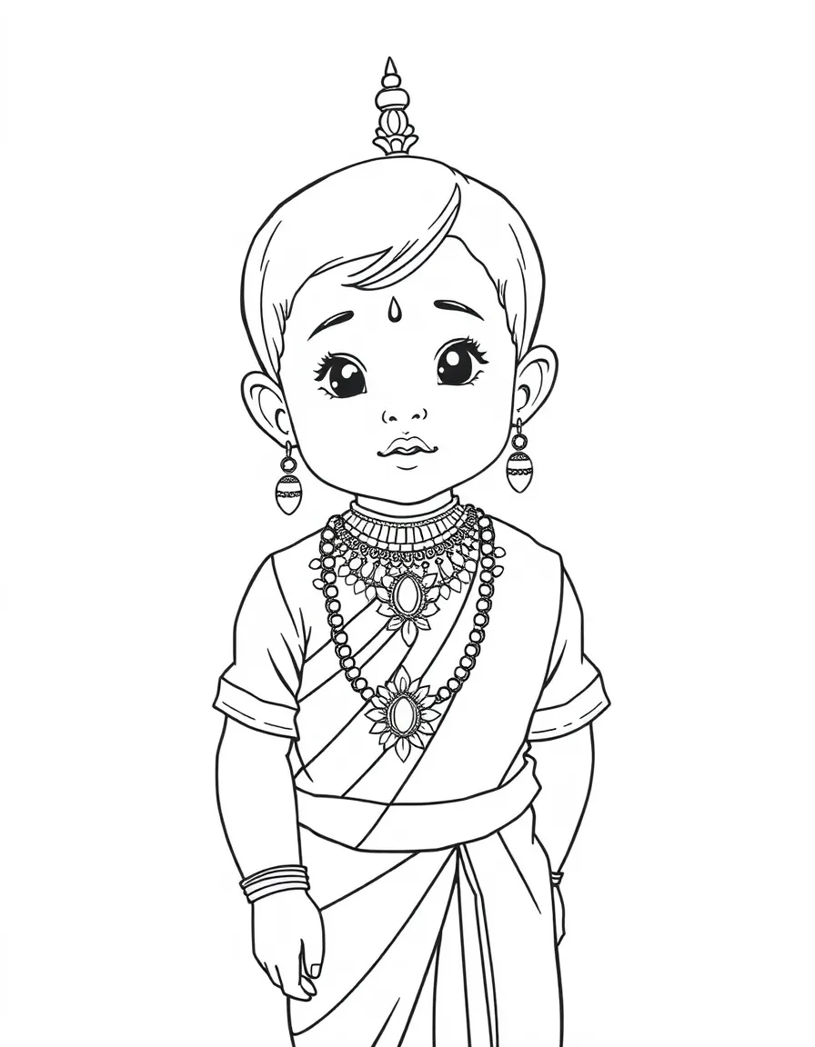 A Thai child in a traditional silk dress with ornate gold jewelry.