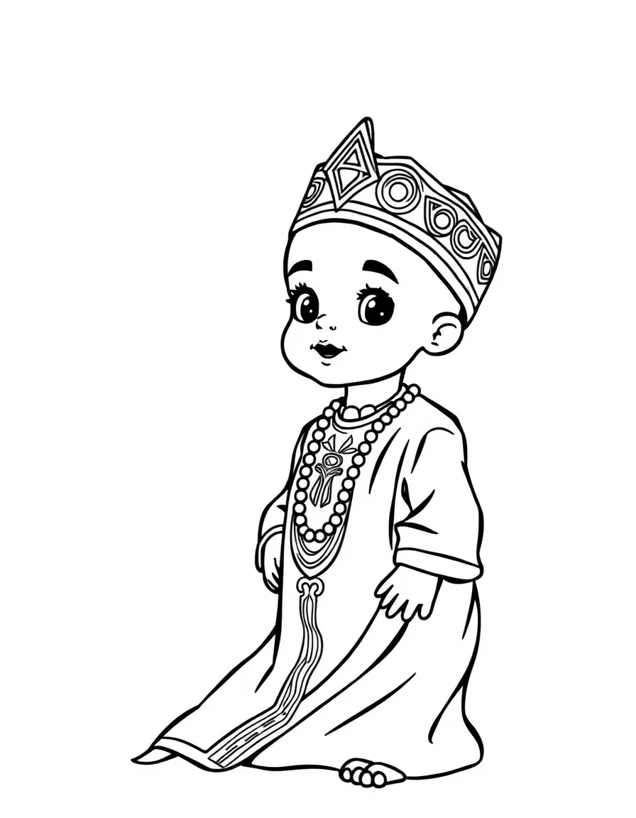 A Nigerian child in a ceremonial agbada with a distinct cap.