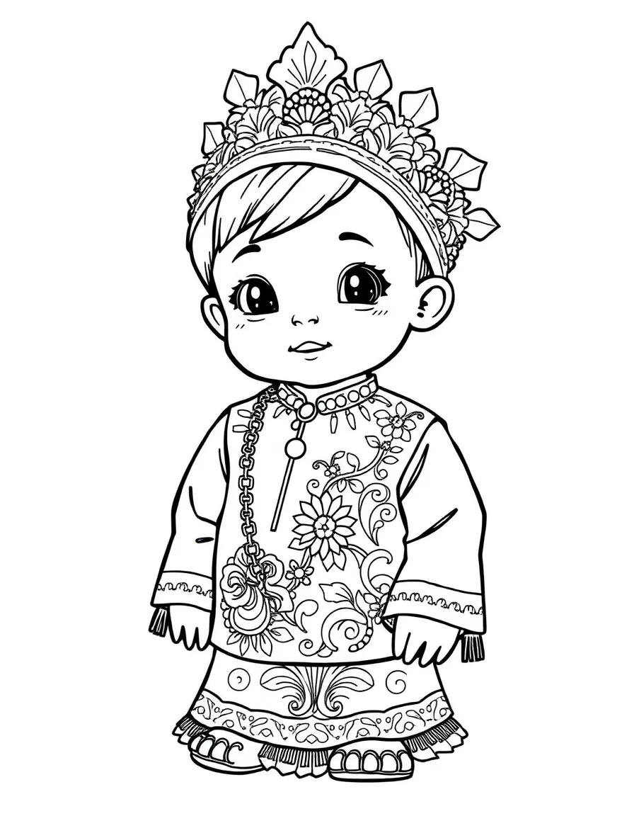 A Filipino child in a barong Tagalog with intricate embroidery.