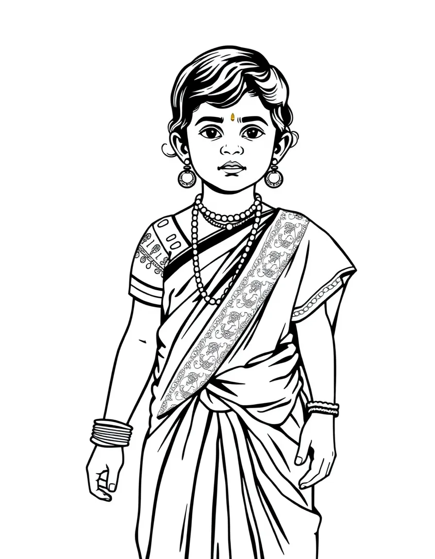 A Sri Lankan child in a Kandyan sari with a detailed blouse.